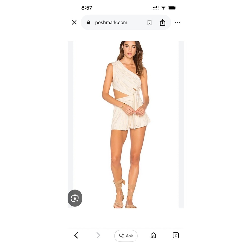 Free People One Shoulder Cutout Romper Cream Striped Wrap Waist Size 2